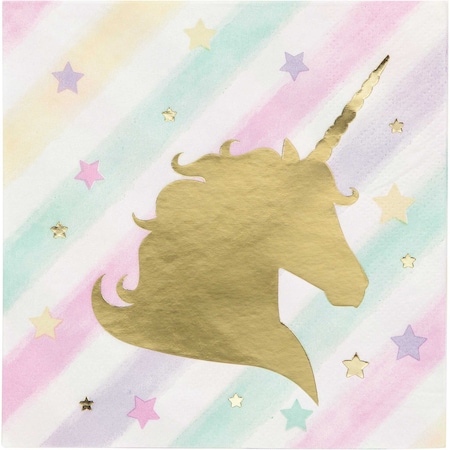 CREATIVE CONVERTING Sparkle Unicorn Beverage Napkins, 5"x5", 192PK 329413